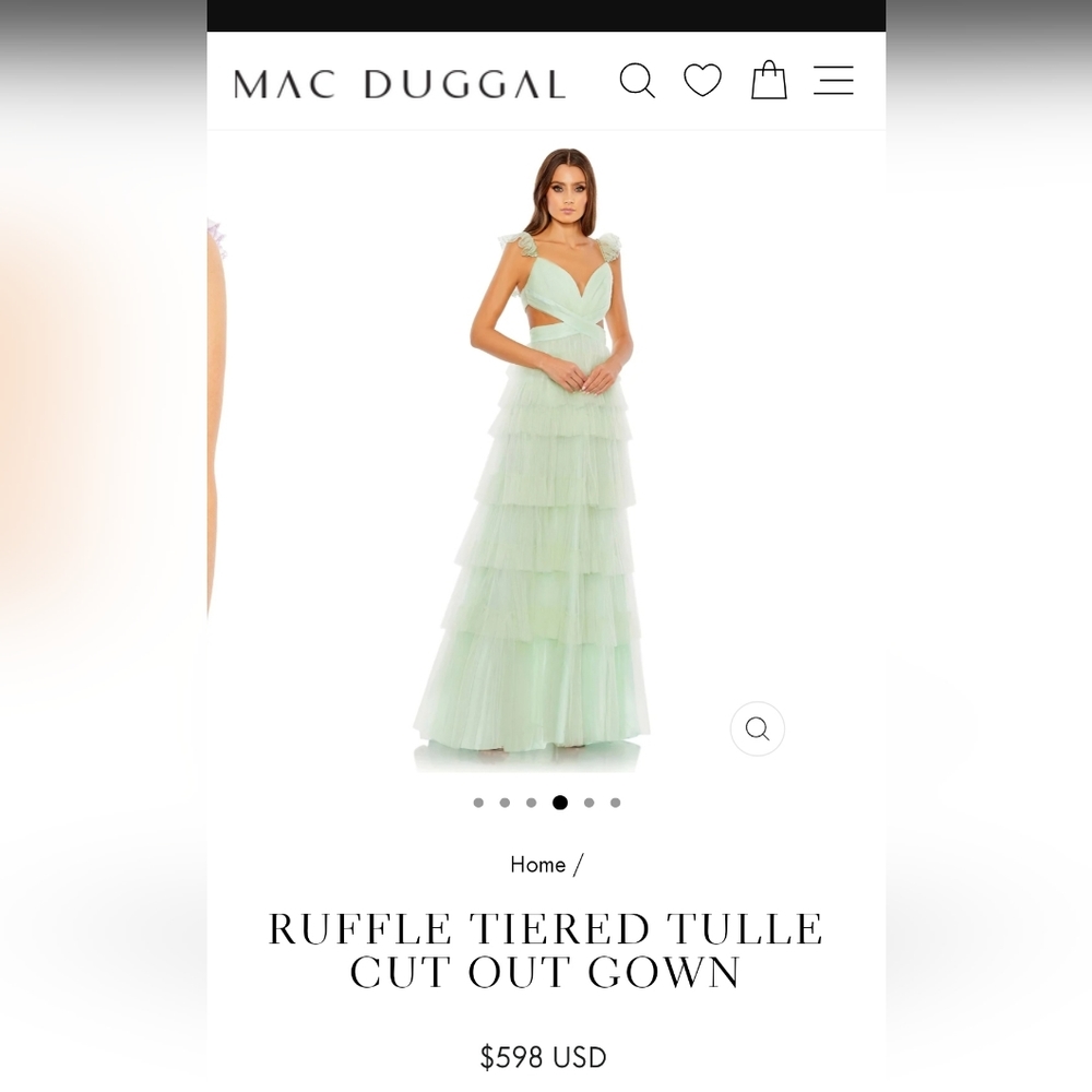 MAC DUGGAL Ruffle Tiered Tulle Cut Out Gown in Mint 0